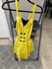 Weissman Women's Yellow Satin Nylon Dance Costume Dress w/ Bow Tie Cuffs size MA