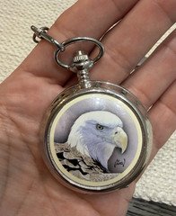 Westminster Bald Eagle Full Hunter Pocket Watch Quartz Silver Tone w/ Chain