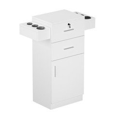 White Barbershop Salon Stylist Station Locker with Lock Drawer Hair Dryer Rack