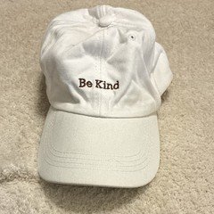 White Cotton Twill Adjustable Baseball Cap "Be Kind" Embroidered Women