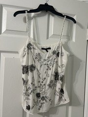 White House Black Market Women’s Floral Spaghetti Strap Camisole White/Black PS