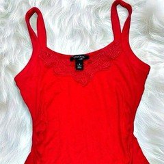 White House Black Market Women's Red Lace Accent Solid Camisole Tank, S