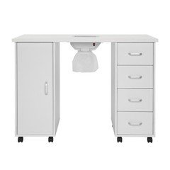 White MDF Nail Table with Single Door 4 Drawers Ventilating Fan for Nail Salon