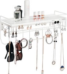 White Metal Necklace Jewelry Organizer Wall Mount Jewelry Holder Shelf Mounted H