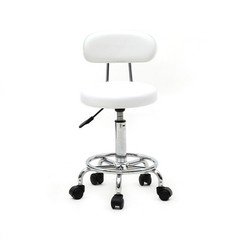 White Round Adjustable Height Salon Stool With Backrest Hydraulic Rolling Stool