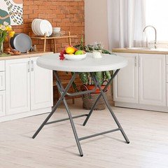 White Round Folding Table Plastic HDPE Table Sturdy Frame Indoor Outdoor Use 32"
