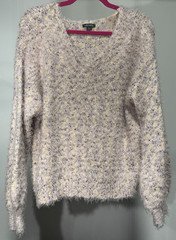 Wild Fable Women’s Gray Speckled Fuzzy Knit V-Neck Long Sleeve Sweater XL