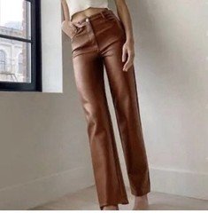 Wilfred Aritzia The Melina Tan Faux Leather High Rise Straight Pants Sz 6