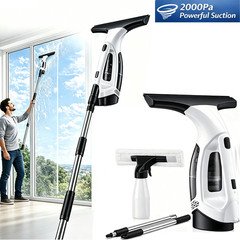Window Vacuum Squeegee Cordless with Extension Pole,Electric Window Cleaner Tool