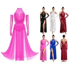 Women Ballet Competition Lyrical Ladies Dress Halter Costume Sleeveless Latin