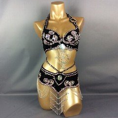 Women Beaded Carnival Samba EDC Party Outfit Belly Dance Costume Bra Belt