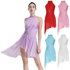 Women Dresses Dance Leotard Irregular Dress Lyrical Leotards Gymnastics Rompers