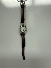 Women's Analog Round Wristwatch Silver Tone White Dial Brown Leather Strap