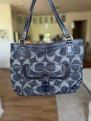 Women's Authentic Coach Denim Poppy Hobo Bag in Blue, One Size