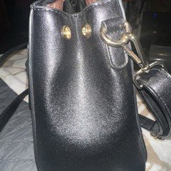 Women’s Black Embossed Satchel Crossbody Bag Gold Hardware Zip, Detachable Strap