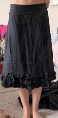 Women's Black Solid A-Line Knee Length Skirt Size S Regular Ruffle Hem