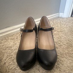 Women’s Black Synthetic Mary Jane Block Heel Buckle Strap Round Toe US 6 M