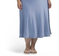Women's Blue Solid Midi Slip Skirt, Regular Size 18, Pull-On Skirt