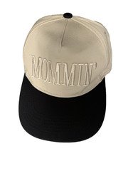 Women’S Embroidered Mommin Baseball Hat 2 Tone Tan Black with Adjustable NEW