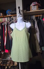 Women’s Green Solid Polyester Spaghetti Strap Camisole Tank Top XL Regular