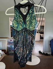 Women’s Halter Dance Leotard Costume Multi-Color Sequins Fringe Back