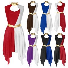 Womens Lyrical Dance Church Dress Cutout Praise Metallic Performance Hem Lace