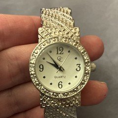 Women's Quartz Analog Silver Tone Bracelet Watch Silver Dial Diamond Bezel