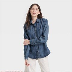 Women's Relaxed Fit Denim Button-Down Shirt L *SEE DEAL!!!*