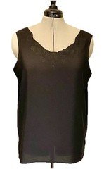 Women’s Silky Sexy Top Vest Cami UK20 Black C&A Attractive Embroidered Neckline 