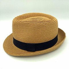 Women’s Tan Braided Paper Straw Boater Hat w/ Black Band, One Size