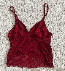 Women’s XS Red Floral Sheer Stretch Mesh Camisole Adjustable Spaghetti Straps