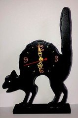 Wooden Scaredy-cat Black Cat Figure Standing Clock Halloween New 10” Tall