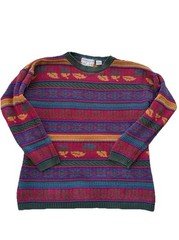 Woods & Gray Men's L Multicolor Striped Crewneck Knit Sweater Logo Cotton