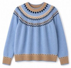WoolOvers Fair Isle Jumper Women Large Blue Lambswool Cotton Knit Sweater Nordic