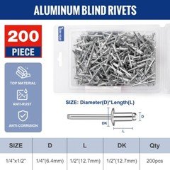 WORKPRO 200Pcs Aluminum Blind Rivets 1/4" x 1/2" Pop Rivets Assortment NEW