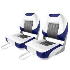 Xgear Deluxe Back Boat Seat Fold-Down Fishing Boat Seat 2 Seats White/Grey/Blue