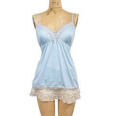 Y2K Cottagecore Gingham Lace Trim Cami Blue Plaid Dainty Soft Girl Large