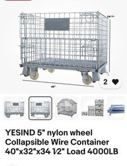 YESIND Collapsible Wire Container 5" Nylon Wheels 40x32x34 1/2 in 4000 lb