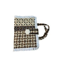 YSK Indonesia Batik Fabric Book Cover Case Brown Tan Geometric Print Lace Trim