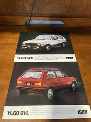 Yugo GVL 1988 Car auto Dealer showroom Sales Brochure Lot Of 2