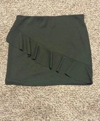 Zara Dark Green Mini Skirt with Diagonal Ruffle Size Large
