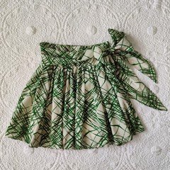 Zara Silk Blend Flared Skirt with Large Tie Sash Cream & Green Lined Size Large