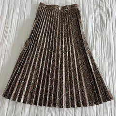 Zara Snake Print Pleated Midi Skirt-Brown Print | Flowy Statement Piece - Size M