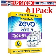 Zevo Flying Insect Trap Refill Cartridges -Easy to Use (6 Refill Cartridges)