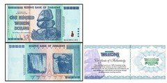 ZIM Zimbabwe 100 Trillion Banknote 1 Note AA/2008, P-91, UNC authentic COA